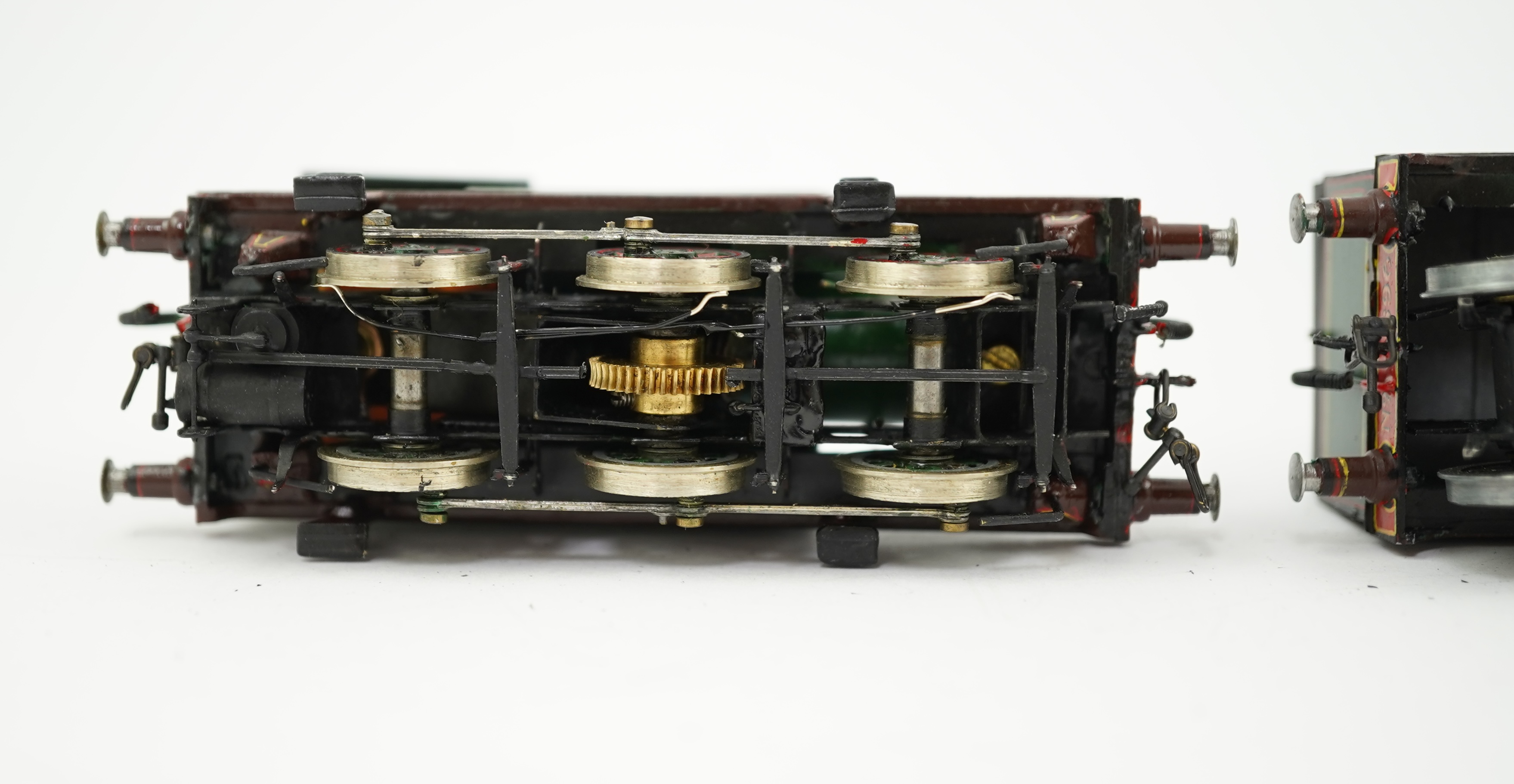Three 00 gauge brass and white metal kit built Wainwright designed SE&CR tank locomotives (possibly by Wills Finecast); a class R1 0-4-4T, 696, a class H 0-4-4T, 263, and a class P 0-6-0T, 325, constructed, all painted a